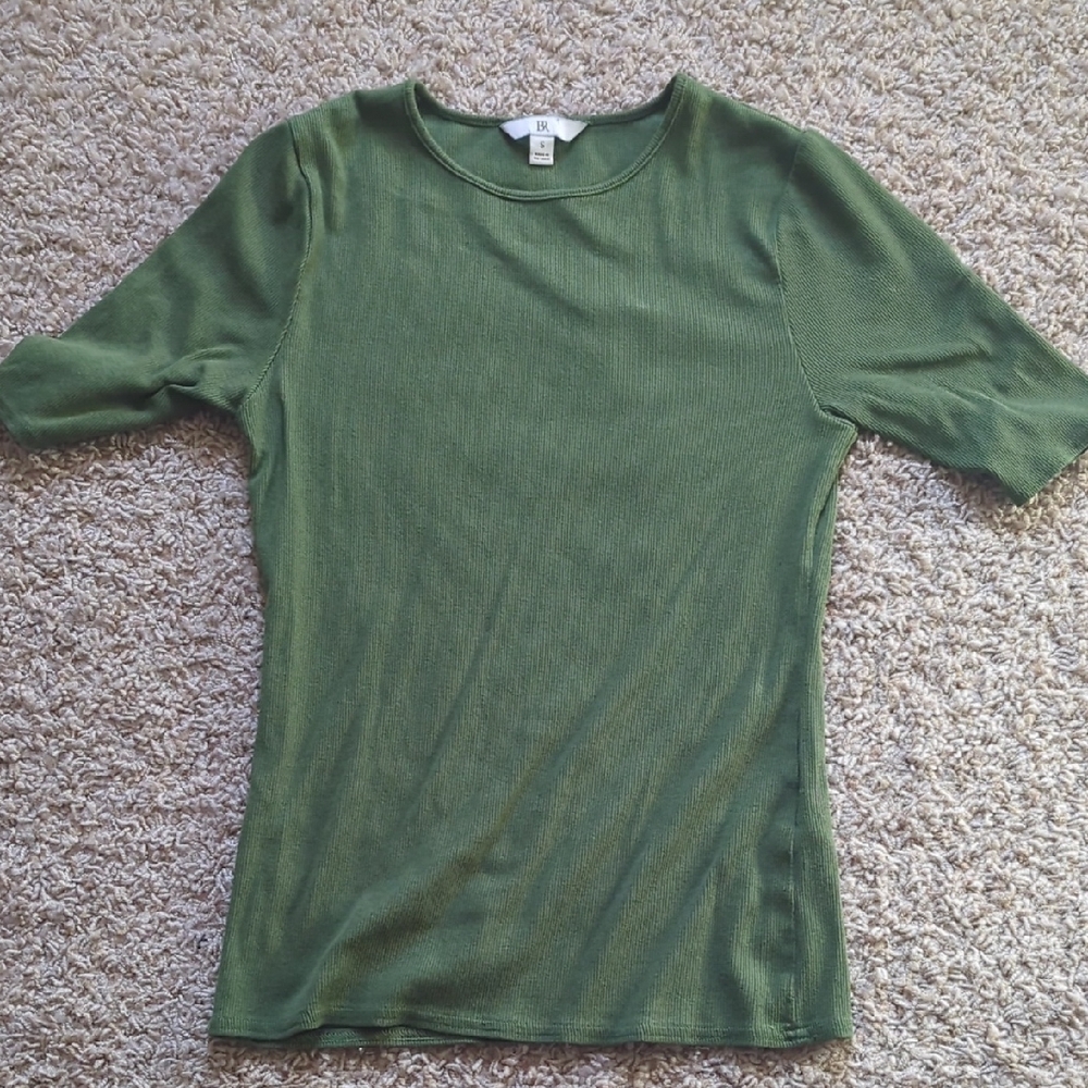 Banana Republic Olive Green Ribbed Short-Sleeve Top